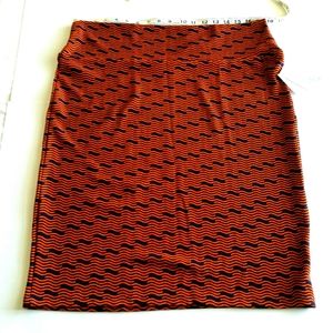NWT LuLaRoe Cassie Pencil Skirt Textured Fabric 2X Wavy Orange Blue Pattern